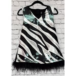 BEREK Mix-Media Wearable Art Embellished Party Girl Zebra Tank-Top Size Small